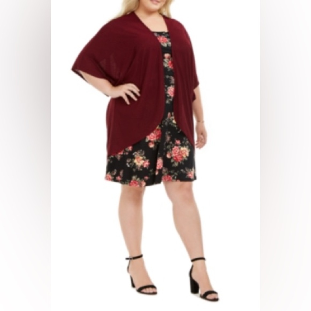 Love Squared 2 Pc. Floral Dress Set Black & Burgundy